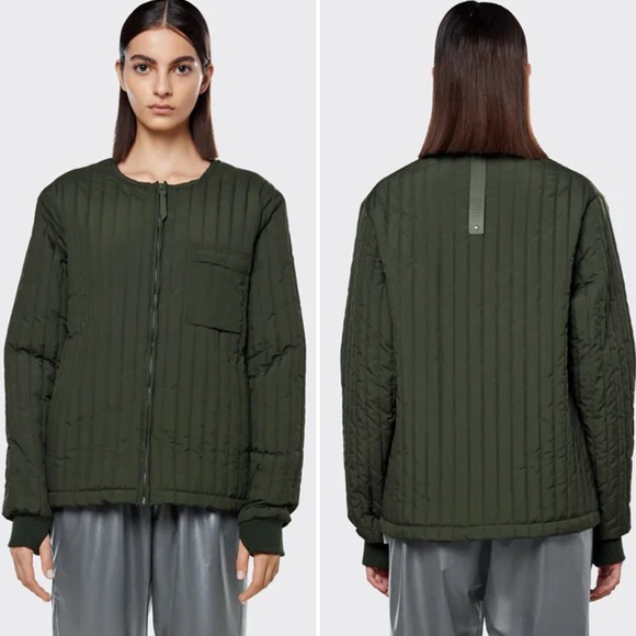 NWT RAINS Unisex Liner Jacket in Green Olive Size L - Picture 1 of 16